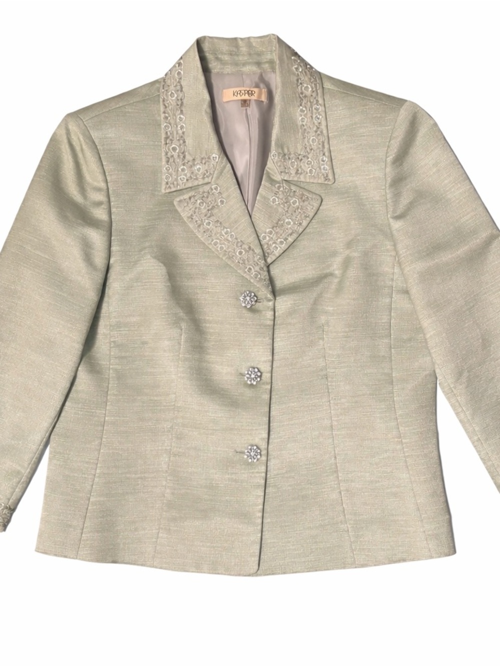 Kasper Embellished Light Sage Jacket & Skirt Set